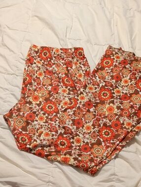 SHEIN Curve Floral Lounge Pants - Orange, Brown & Cream